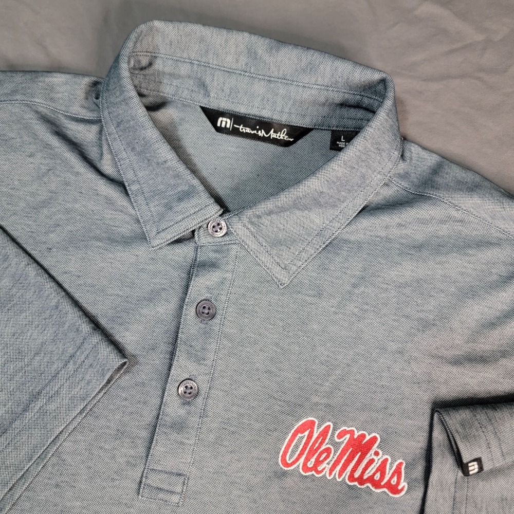 Travis Mathew's Polo Mens Large Shirt Gray Ole Miss Rebels Short Sleeve Football